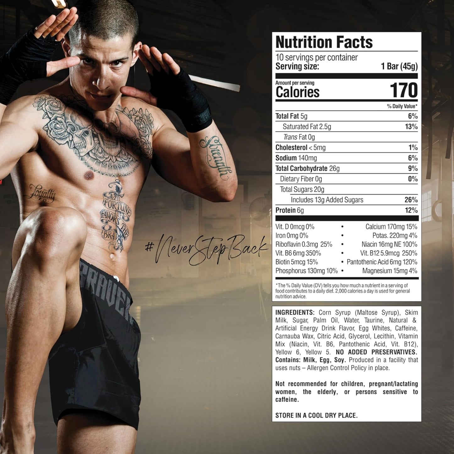 Braven Combat Energy Kick Bars - 10 Pack, 1.59 oz Bars with 75mg Caffeine, Gluten Free Alternative to Energy Chews