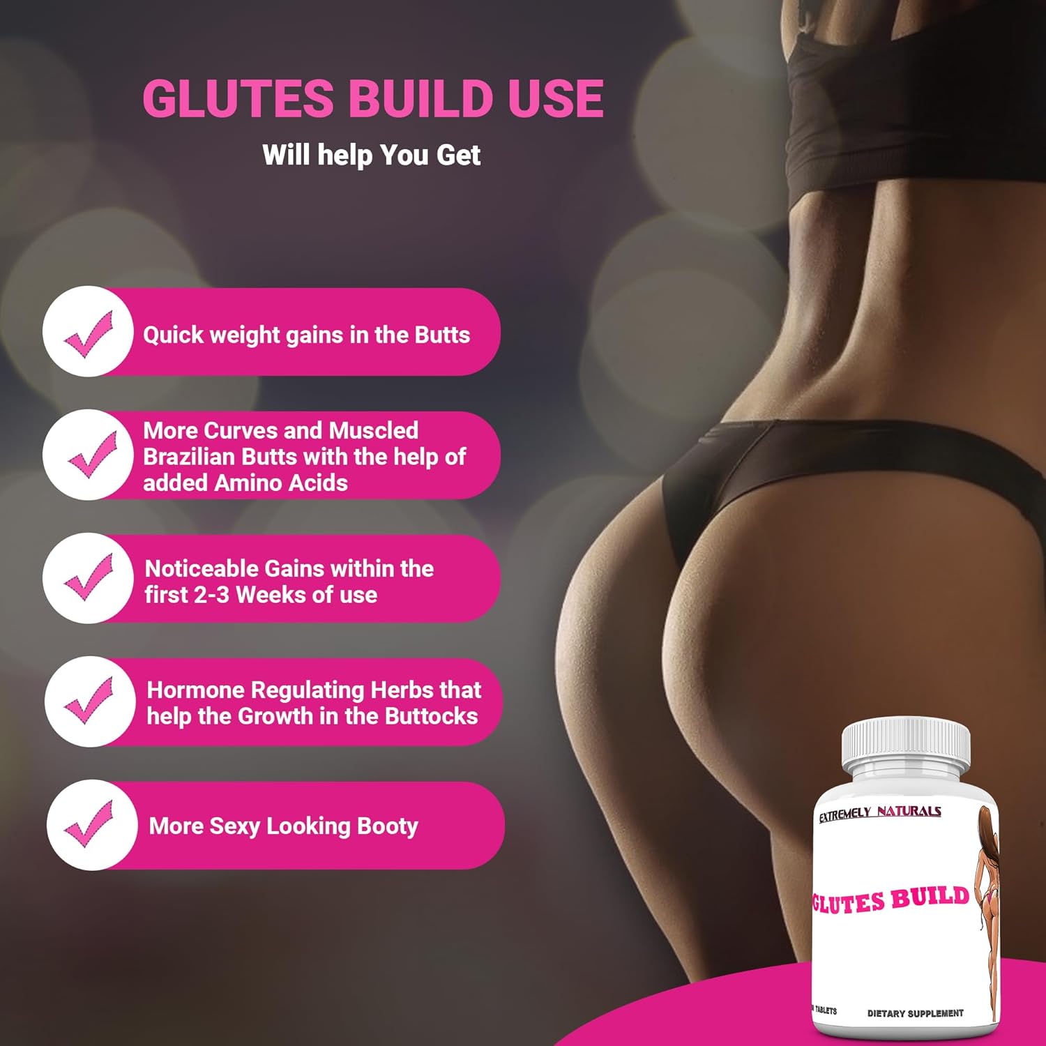 Brazilian Bum Boost Glutes Supplement - Enhance Booty Size with 60 Tablets