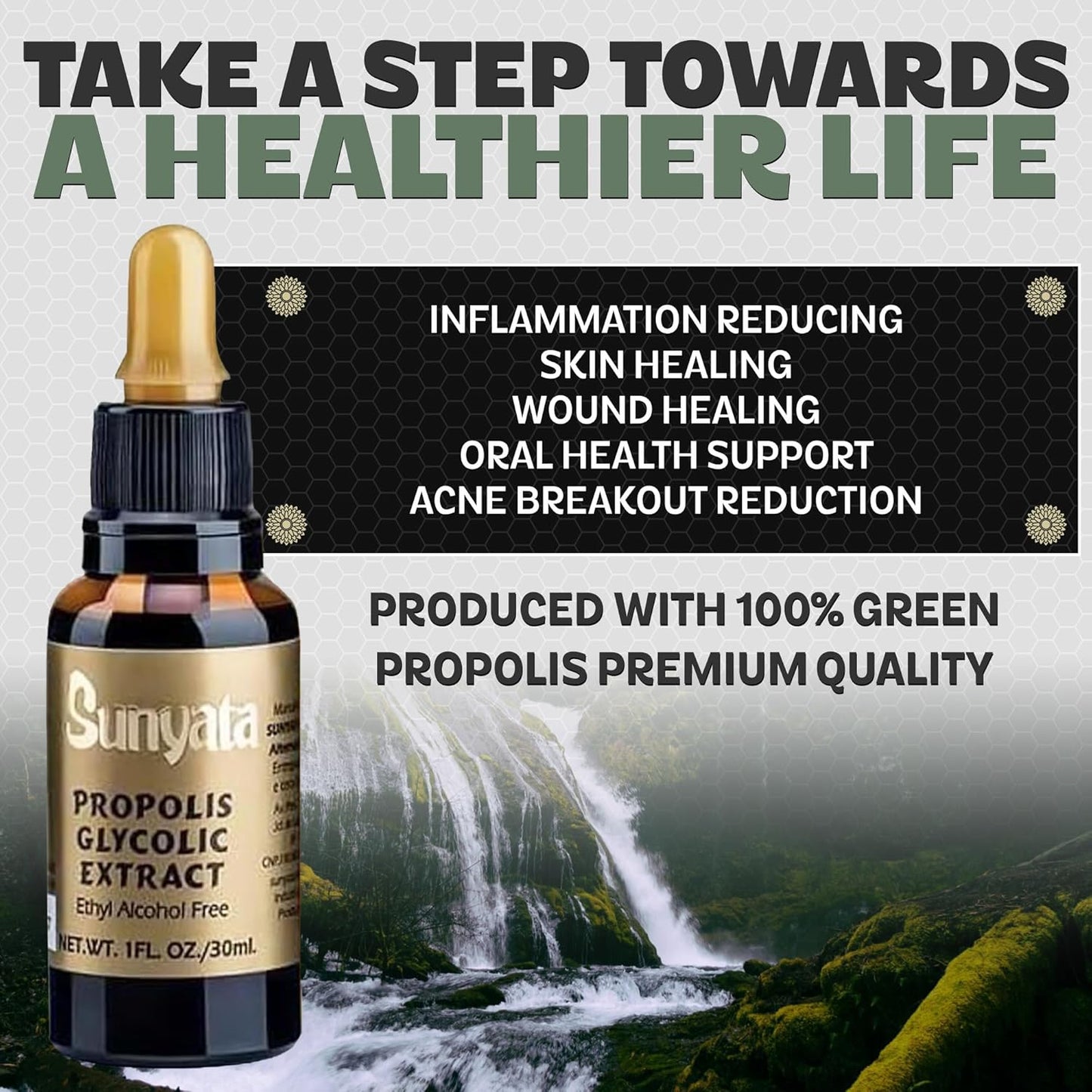 Brazilian Green Bee Propolis Liquid Extract - Sunyata No Alcohol - 30ML (1 Pack) - Pure and Potent Immune Support