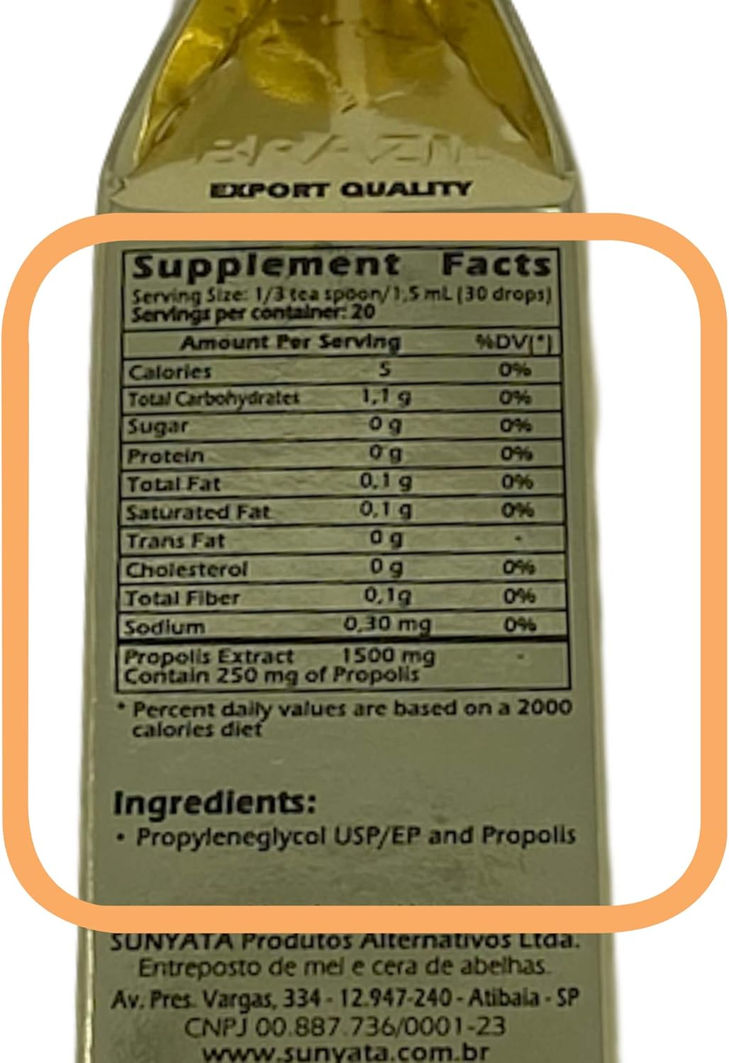 Brazilian Green Bee Propolis Liquid Extract - Sunyata No Alcohol - 30ML (1 Pack) - Pure and Potent Immune Support