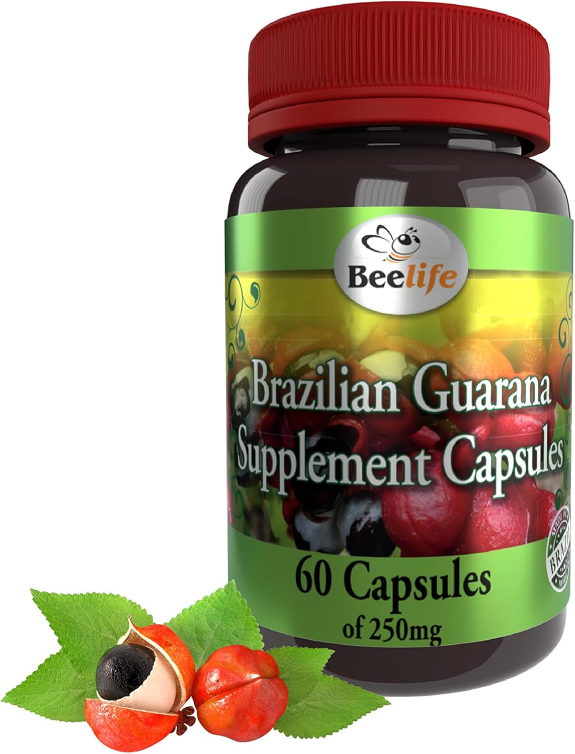 Brazilian Guarana Capsules - Natural Energy Supplements with Caffeine for Mental Focus and Muscle Strength - Gluten Free Pre Workout for Men & Women - 60 Capsules, 250mg