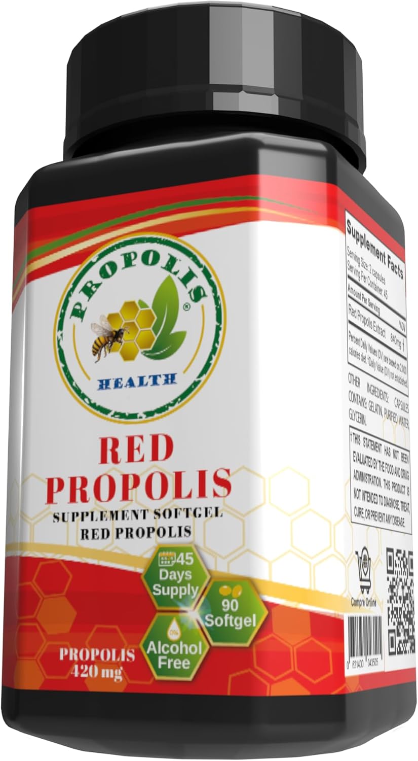 Brazilian Red Propolis Capsules - Pure Alcohol-Free Bee Propolis Supplement - 90 Capsules - Original Concentrated Propolis - 45 Day Supply - 840mg Red Propolis