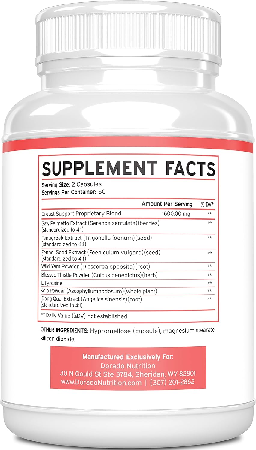 Breast Support Pills for Women - Boob & Bust Supplement with Fenugreek & Saw Palmetto - 120 Vegan Capsules, Non-GMO