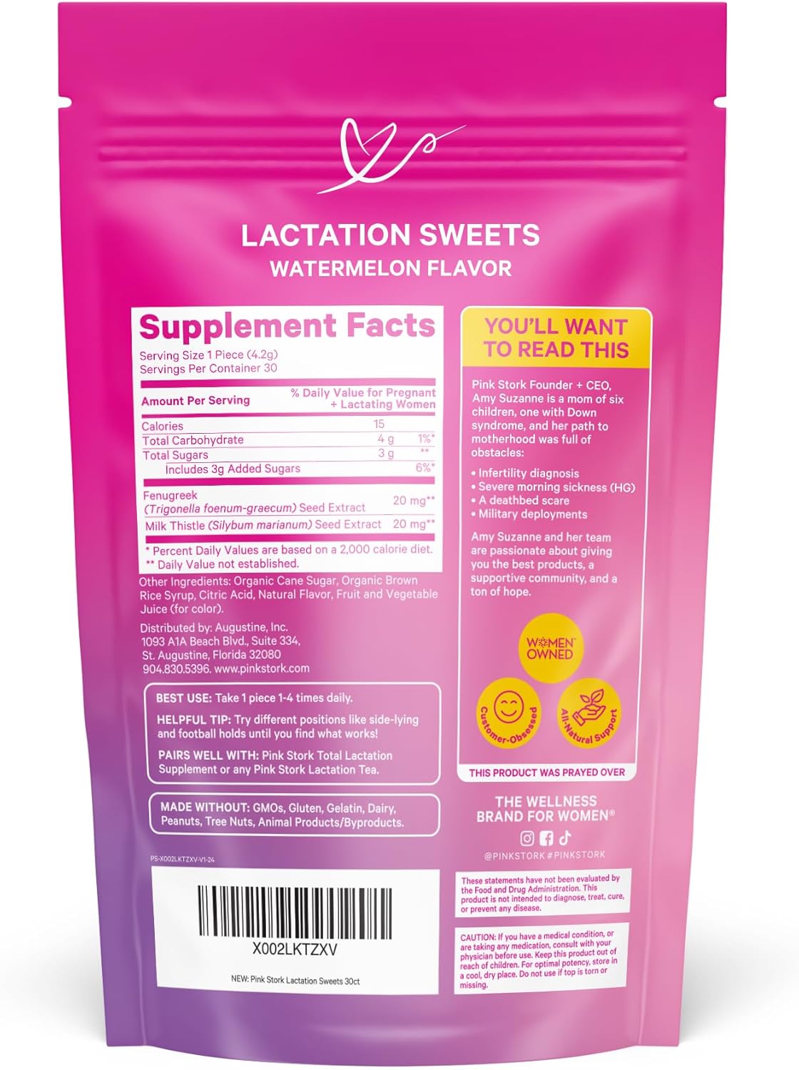 Breastfeeding Support: Pink Stork Lactation Sweets with Fenugreek and Milk Thistle - 30 Watermelon Candy Drops
