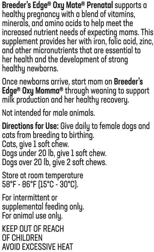 Breeder's Edge Oxy Mate Prenatal Supplement Soft Chews for Small Dogs & Cats - 60 Count