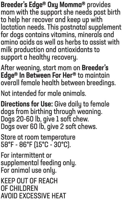 Breeder's Edge Oxy Momma Nursing & Recovery Supplement for Medium & Large Dogs - 40 Soft Chews