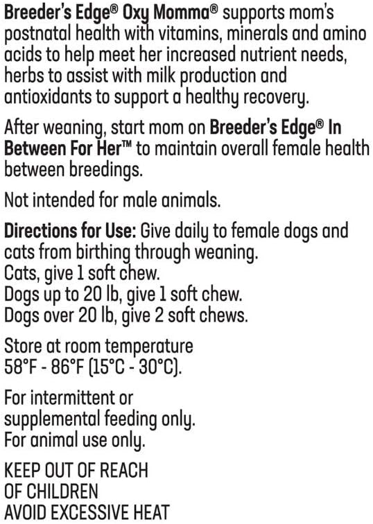 Breeder's Edge Oxy Momma Nursing & Recovery Supplement for Small Dogs & Cats - 40 Soft Chews