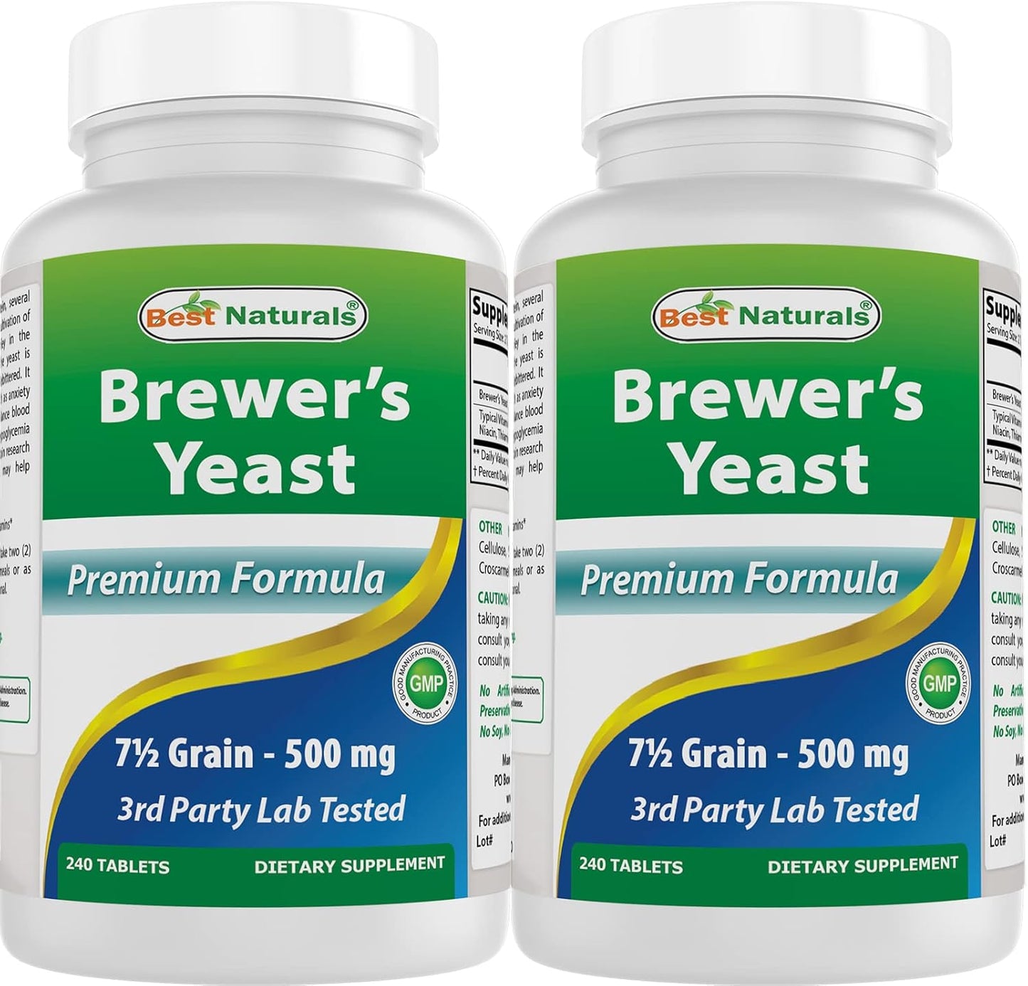 Brewer's Yeast 7-1/2 Grains Tablets with Vitamin B1 & B2 - 1000mg, 240 Tablets - Pack of 2
