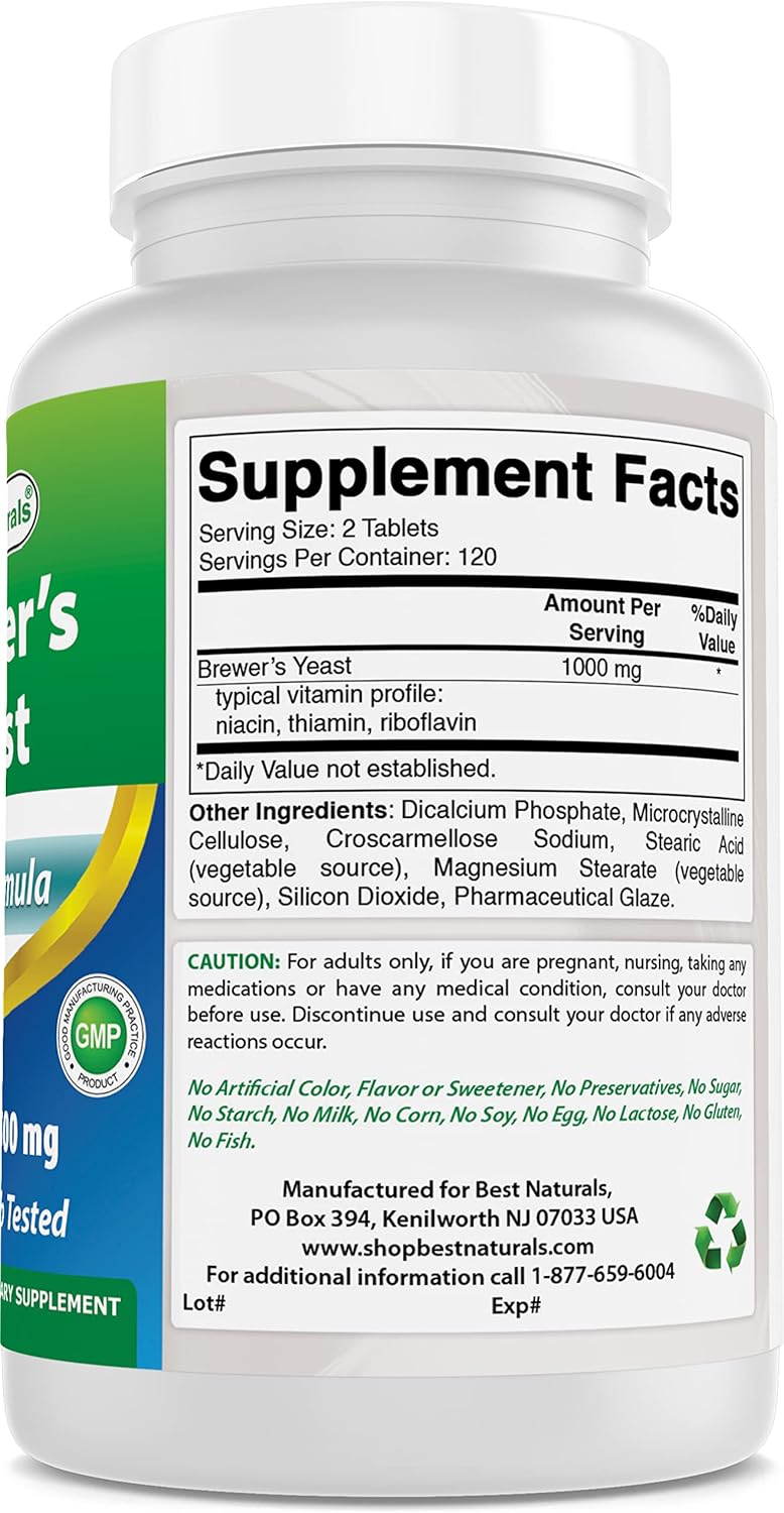 Brewer's Yeast 7-1/2 Grains Tablets with Vitamin B1 & B2 - 1000mg, 240 Tablets - Pack of 2