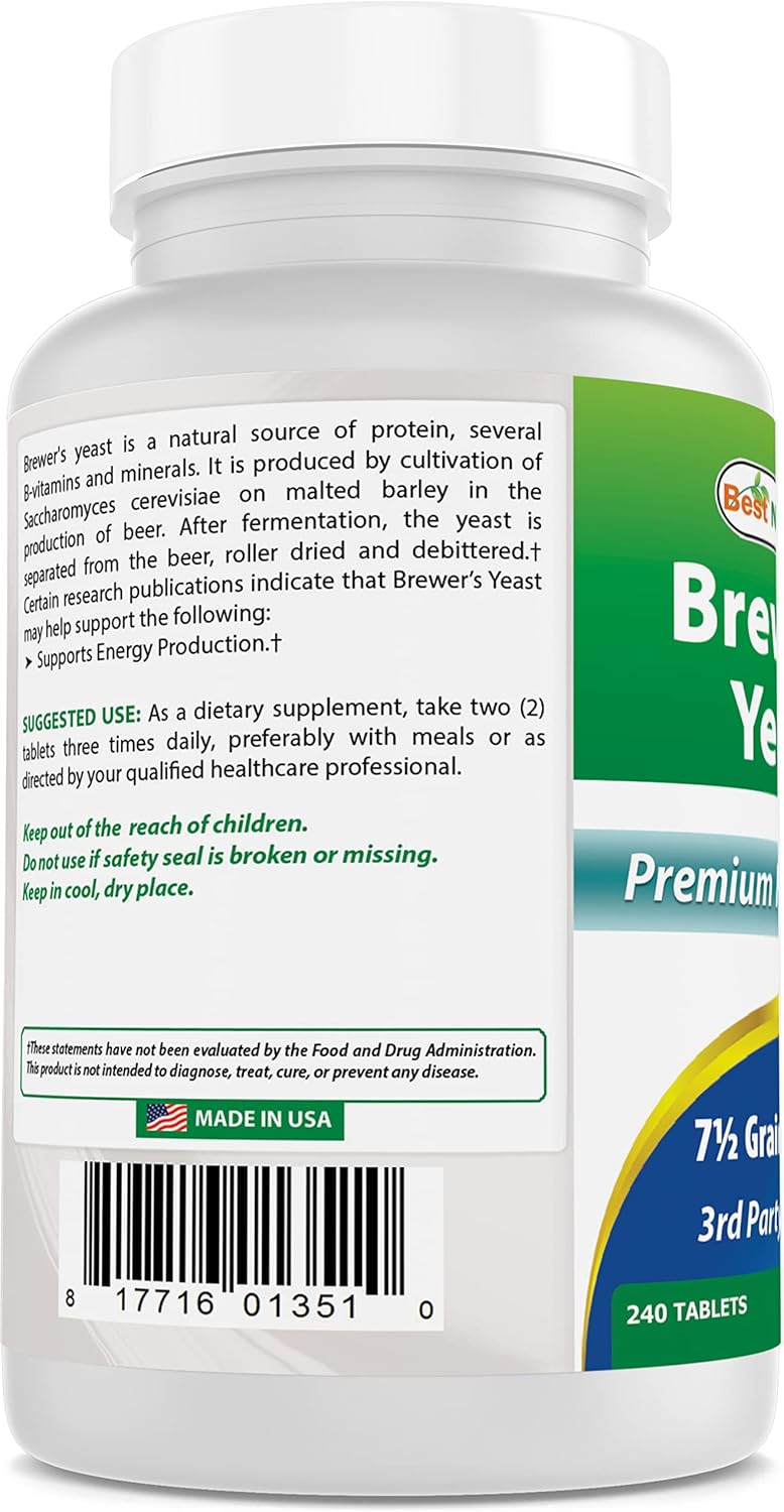 Brewer's Yeast 7-1/2 Grains Tablets with Vitamin B1 & B2 - 1000mg, 240 Tablets - Pack of 2