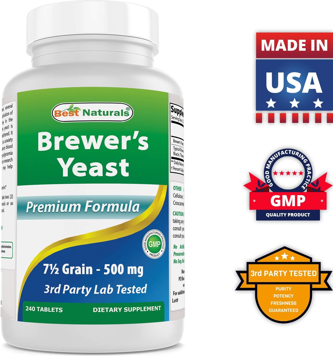 Brewer's Yeast 7-1/2 Grains Tablets with Vitamin B1 & B2 - 1000mg, 240 Tablets - Pack of 2