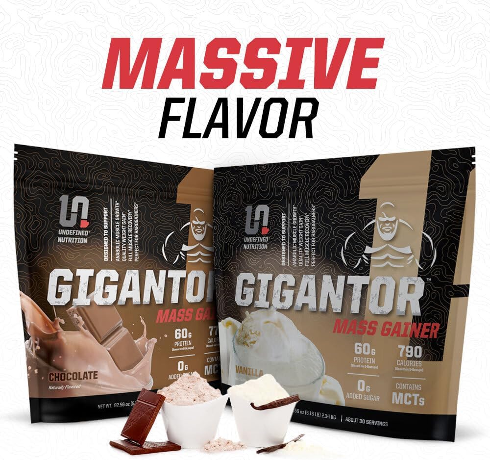 Brian Shaw's Gigantor Mass Gainer: Hardcore Hard Gainer Formula with 60g Protein, 30 Servings, 790 Quality Calories, 5-Phase Protein Blend - Chocolate Flavor, 5.16 lbs