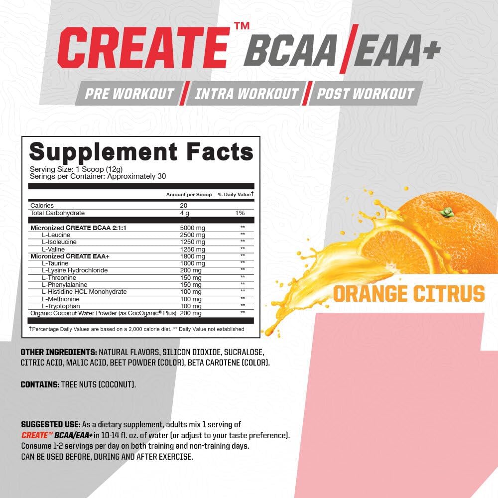 Brian Shaw's Undefined Nutrition BCAA/EAA+ for Muscle Recovery & Endurance - 6.8g Matrix, Full Spectrum BCAA + Essential Amino Acids Supplement - 30 Servings (Orange Citrus, 127 oz)