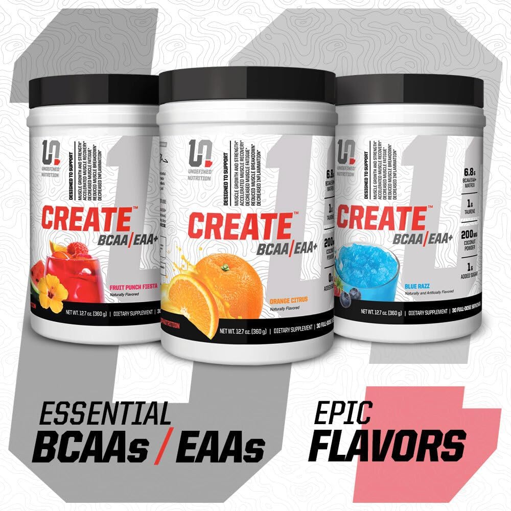 Brian Shaw's Undefined Nutrition BCAA/EAA+ for Muscle Recovery & Endurance - 6.8g Matrix, Full Spectrum BCAA + Essential Amino Acids Supplement - 30 Servings (Orange Citrus, 127 oz)