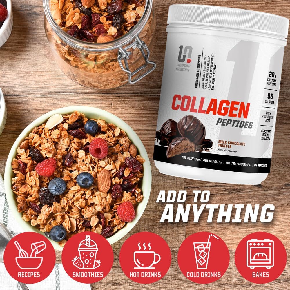 Brian Shaw's Undefined Nutrition Collagen Peptides: 20g with Hyaluronic Acid - Promotes Muscle, Hair, Nail, Skin, Bone and Joint Health - Chocolate Truffle Flavor - 28 Servings