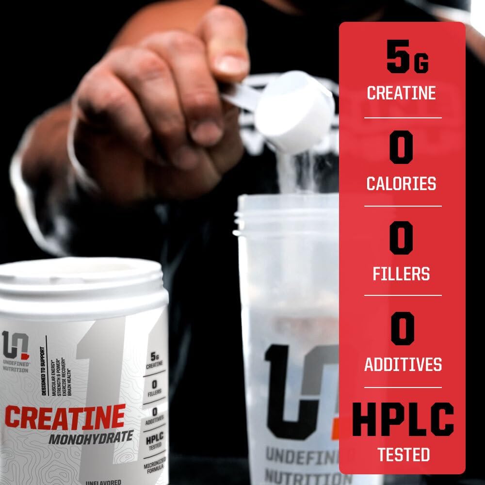 Brian Shaw's Undefined Nutrition Creatine Monohydrate Powder - Unflavored, 60 Servings - Micronized Formula for Enhanced Absorption - Boosts Muscle Energy, Power, and Cognitive Function