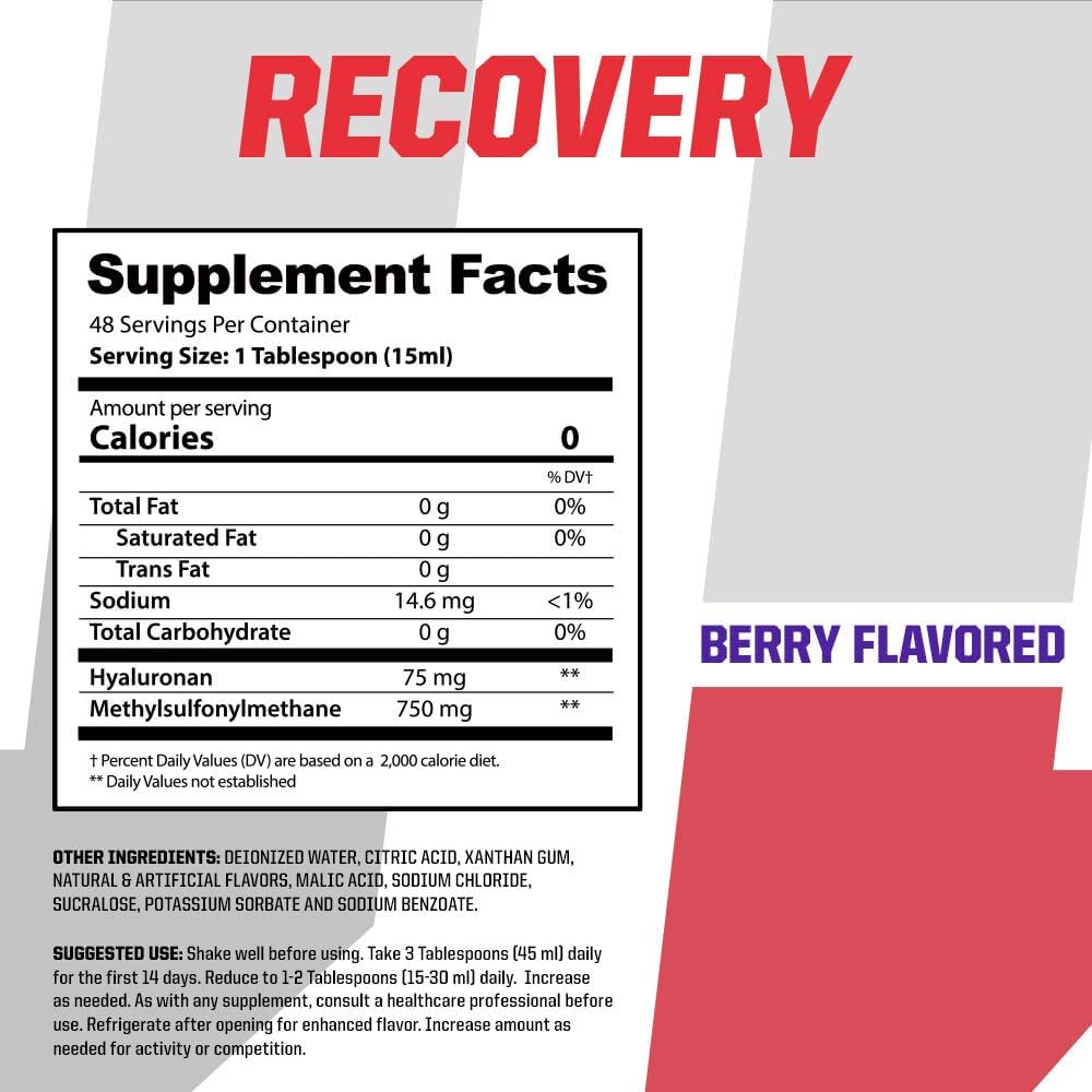 Brian Shaw's Undefined Nutrition Recovery: Hyaluronic Acid + MSM Oral Liquid for Joint and Muscle Protection, Post-Workout Recovery - 24 oz Bottle
