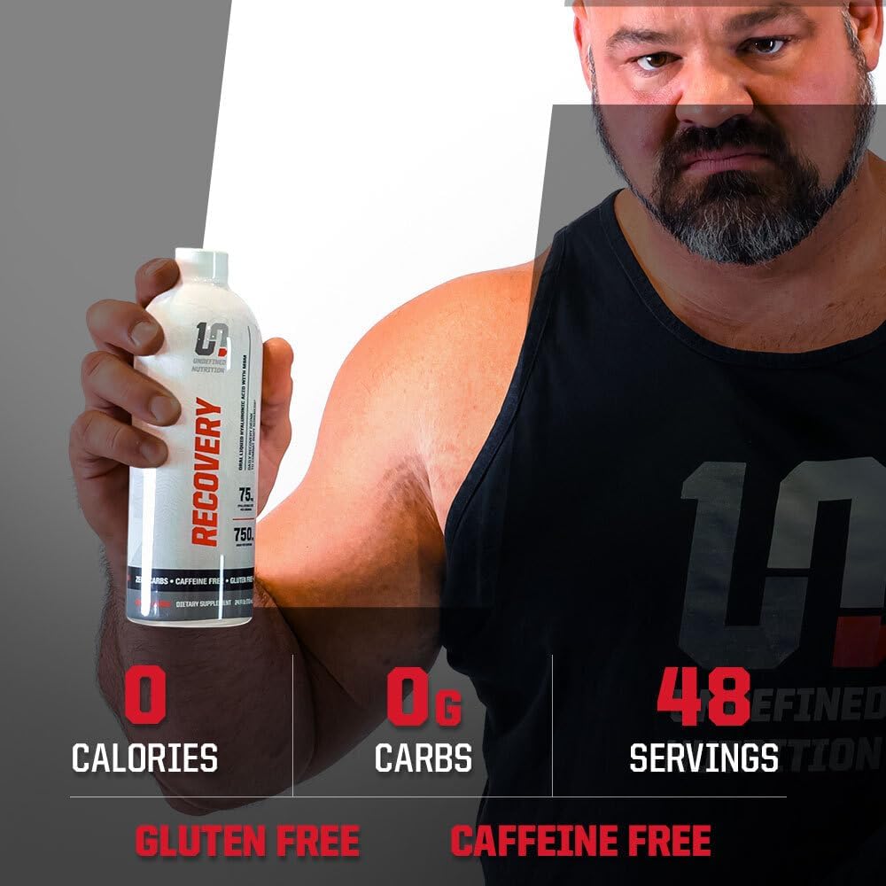 Brian Shaw's Undefined Nutrition Recovery: Hyaluronic Acid + MSM Oral Liquid for Joint and Muscle Protection, Post-Workout Recovery - 24 oz Bottle