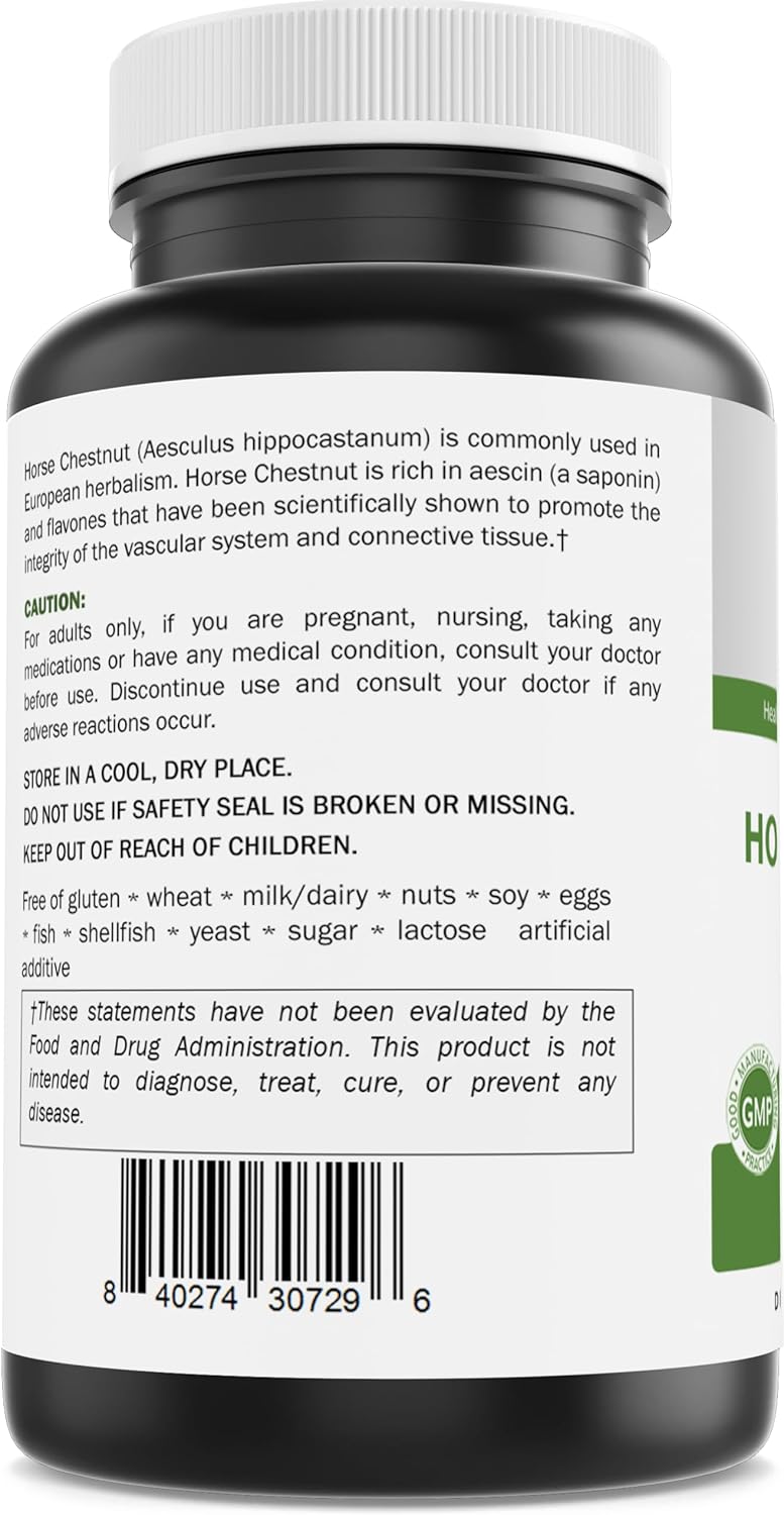 Brieofood Horse Chestnut Extract 600mg - 180 Tablets - Lab Tested for Purity - Supports Leg Circulation & Fluid Balance