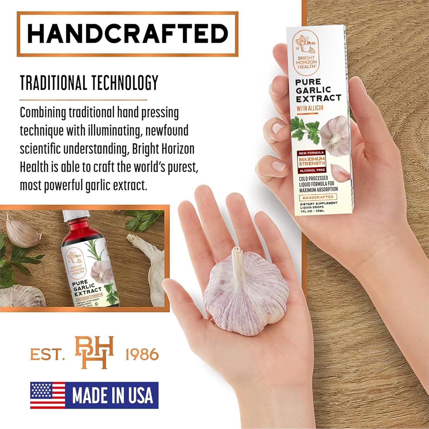 Bright Horizon Health Pure Garlic Extract with Allicin - 11X Stronger Immune Support - Vegan Friendly Liquid Formula - 1 fl.oz Bottle