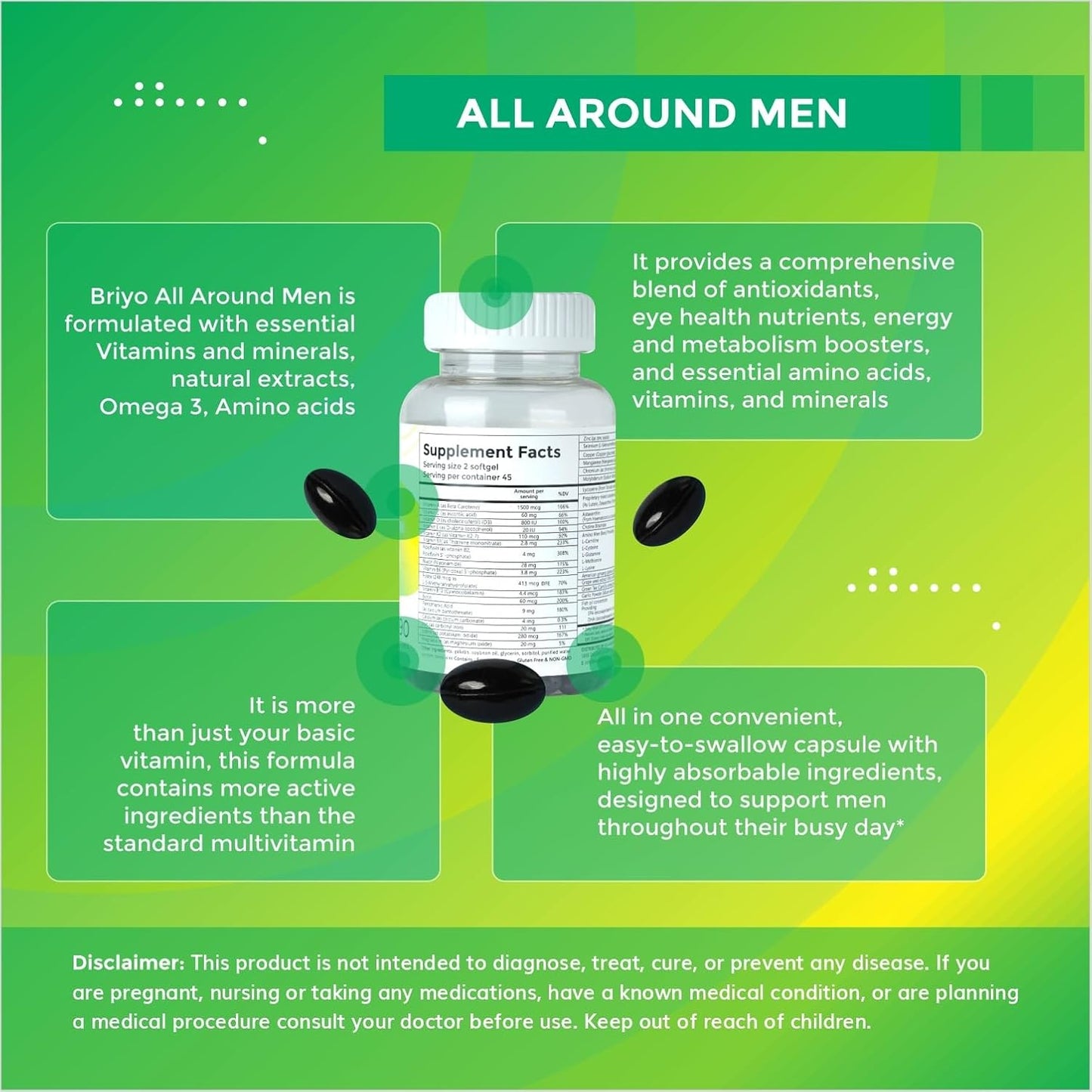 Briyo All Around Men Multivitamin Supplement - 38 Nutrients - 90 Capsules