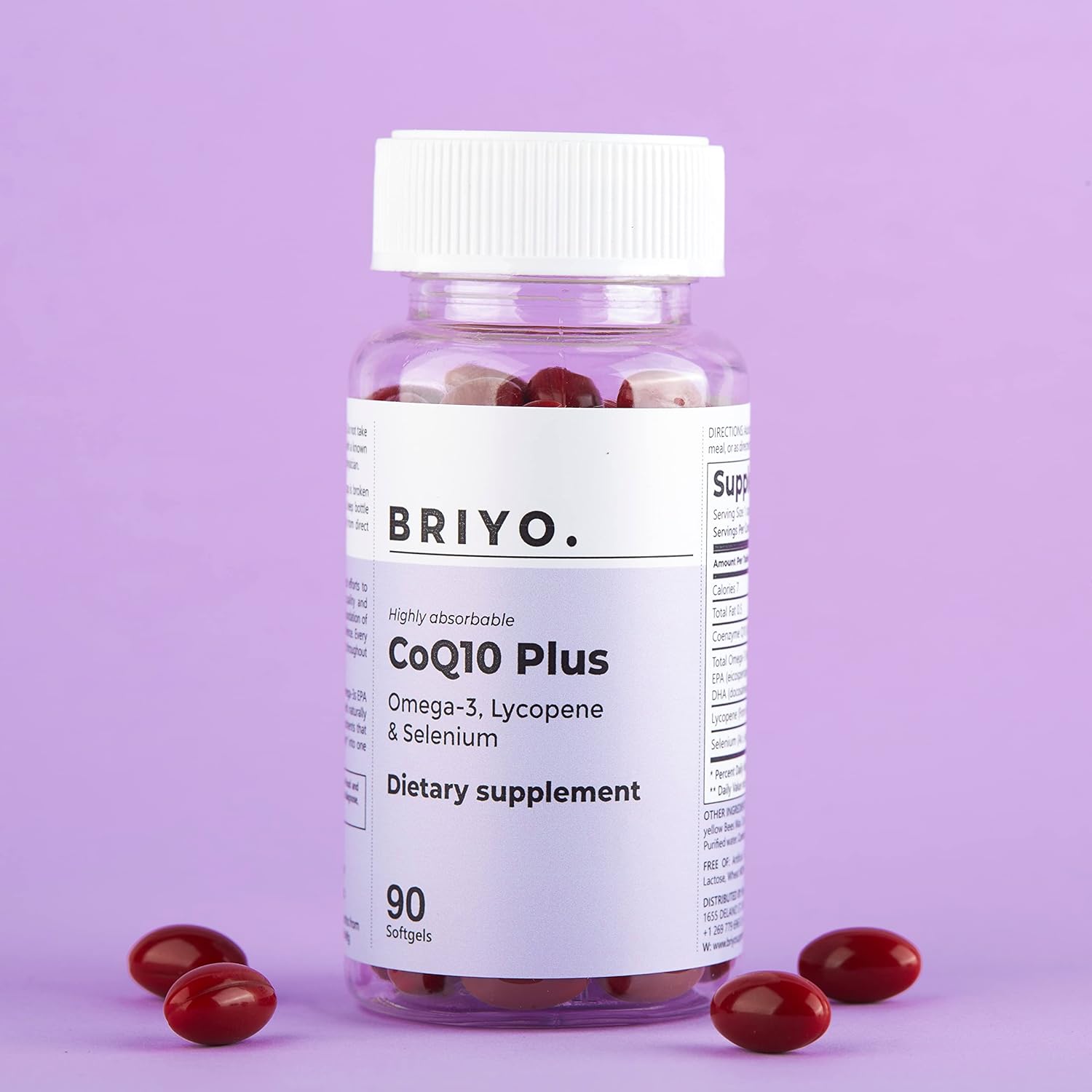 Briyo Heart Health Supplement with Highly Absorbable CoQ10 100mg, Omega-3, Lycopene, and Selenium (90 Softgels)