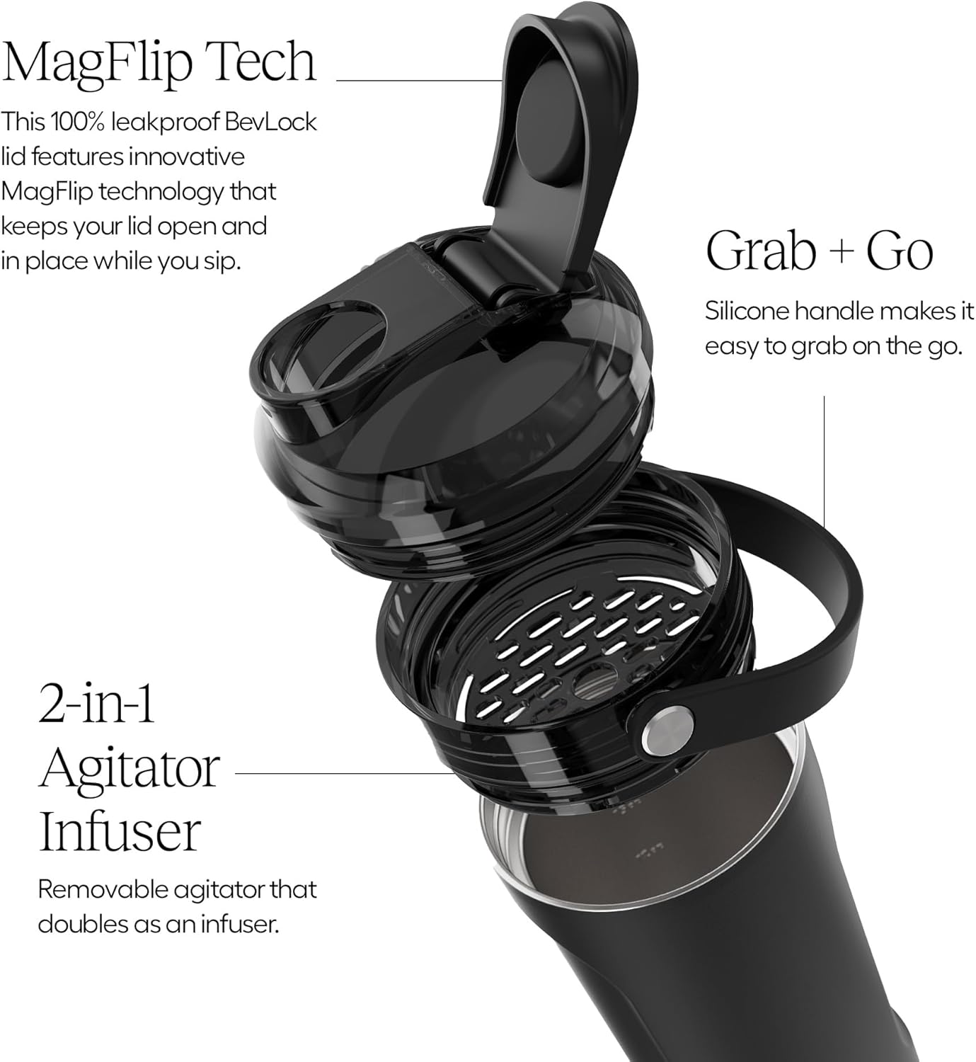 BrüMate MultiShaker Insulated Stainless Steel Shaker Bottle - Leakproof Protein & Pre Workout Bottle for Gym - 26oz (Acai)