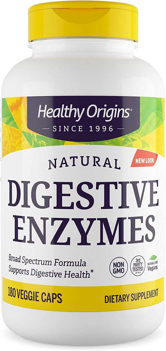 Broad Spectrum Digestive Enzymes Supplement - 180 Veggie Capsules - Gluten-Free with Protease, Amylase & Lipase for Gut Health