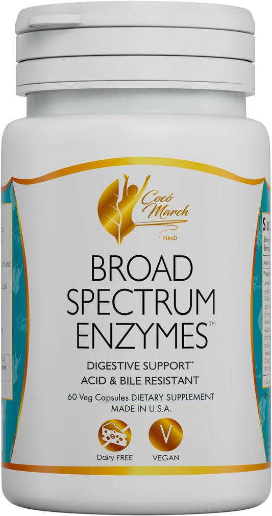 Broad Spectrum Enzymes for Gluten-Lactose-Digestive Support - Vegan, Dairy Free - 18 Enzymes, 460mg - 60 Capsules