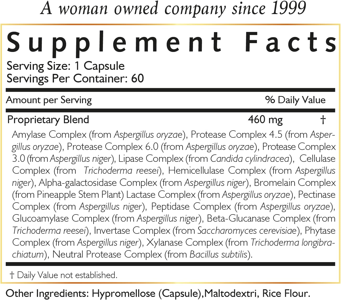 Broad Spectrum Enzymes for Gluten-Lactose-Digestive Support - Vegan, Dairy Free - 18 Enzymes, 460mg - 60 Capsules