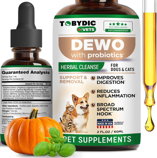 Broad Spectrum Herbal Medicine with Probiotic for Cats & Dogs - Remove Toxins & Parasites - USA Made Supplement Drops