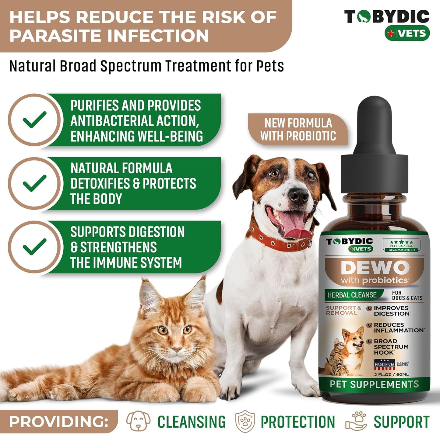 Broad Spectrum Herbal Medicine with Probiotic for Cats & Dogs - Remove Toxins & Parasites - USA Made Supplement Drops