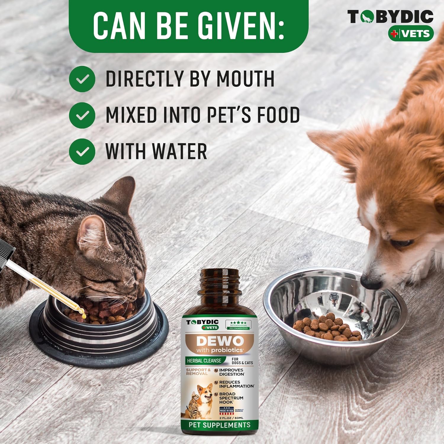 Broad Spectrum Herbal Medicine with Probiotic for Cats & Dogs - Remove Toxins & Parasites - USA Made Supplement Drops