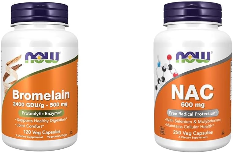 Bromelain 2,400 GDU/g - 500mg Natural Enzyme Capsules + NAC 600mg with Selenium & Molybdenum - 250 Veg Capsules