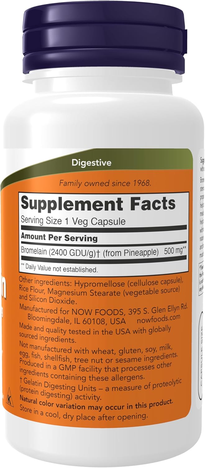 Bromelain 2400 GDU/g 500mg - 60 Veg Capsules by NOW Foods: Natural Proteolytic Enzyme Supplement