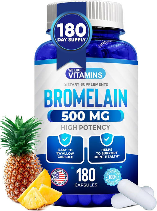 Bromelain 500mg Capsules - High Potency Pineapple Extract Supplement - Digestive Enzymes for Joint Pain and Muscle Soreness - 180 Capsules