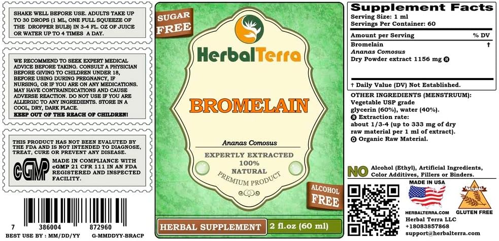 Bromelain (Ananas Comosus) Glycerite Liquid Extract - Alcohol-Free 2 oz by Herbal Terra LLC