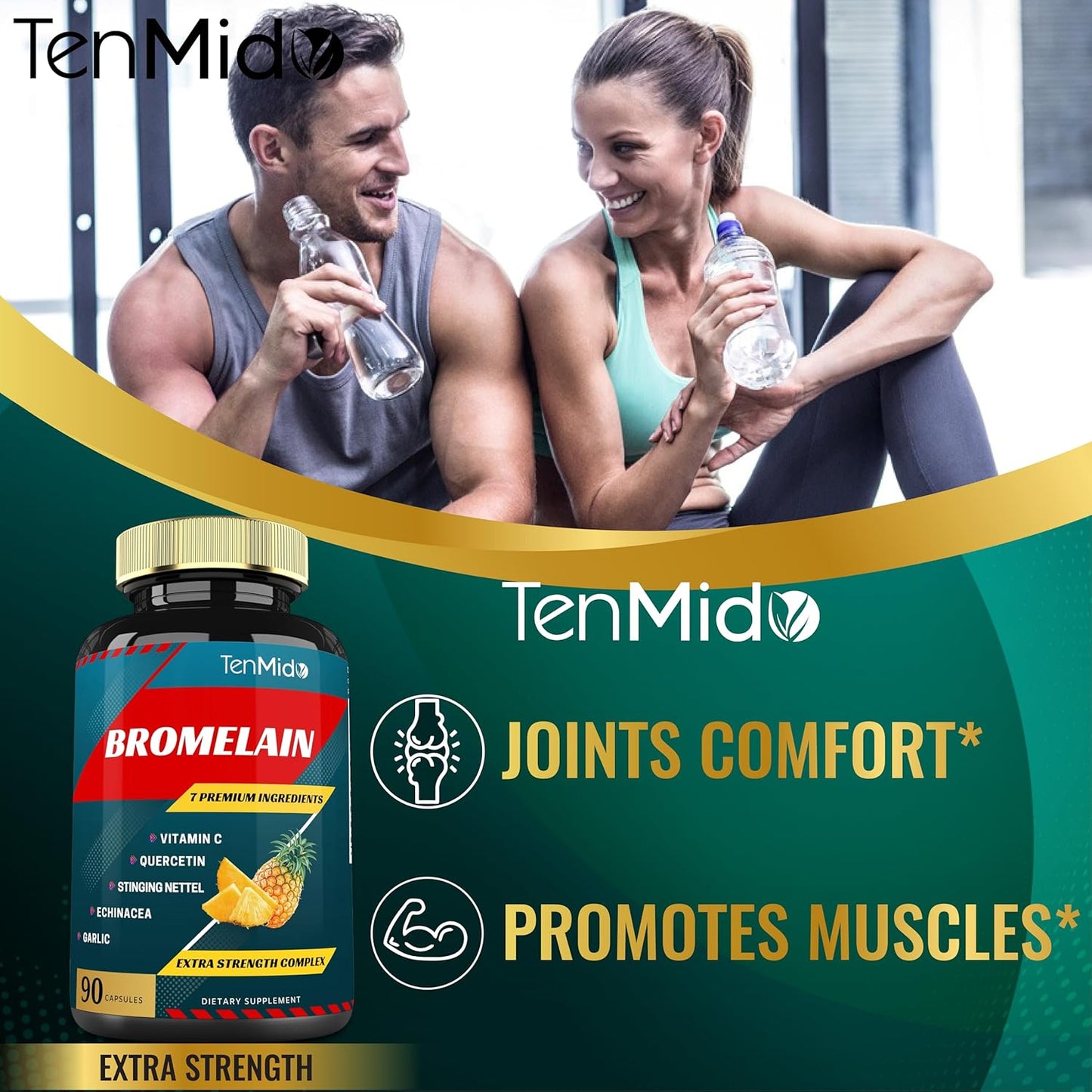 Bromelain Extract Capsules with Proteolytic Enzymes, VitC, Quercetin, Echinacea, Garlic, Pepper - Supports Digestion & Nutrient Absorption - 90caps