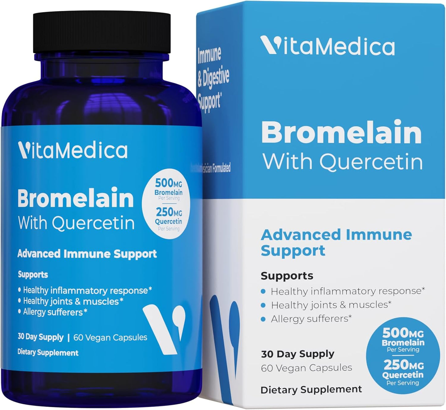 Bromelain & Quercetin Supplement - 500mg Bromelain & 250mg Quercetin - Immunity, Joint Support, Inflammation - 60 Vegan Capsules