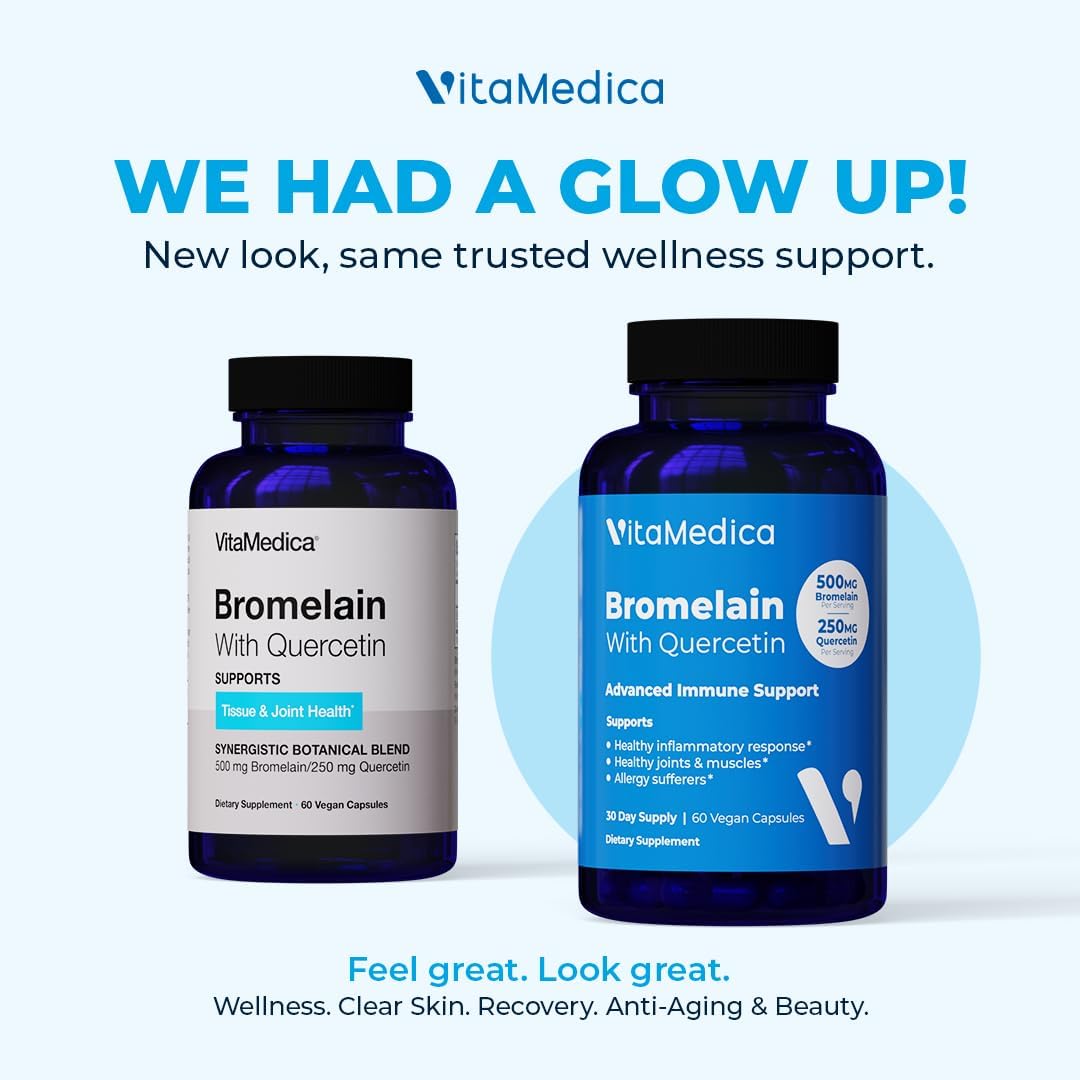 Bromelain & Quercetin Supplement - 500mg Bromelain & 250mg Quercetin - Immunity, Joint Support, Inflammation - 60 Vegan Capsules