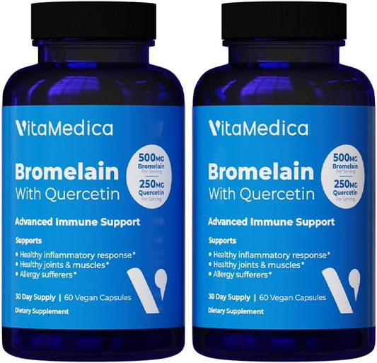 Bromelain & Quercetin Supplement for Immunity, Joint Support, and Inflammation - 60 Vegan Capsules - 2 Pack