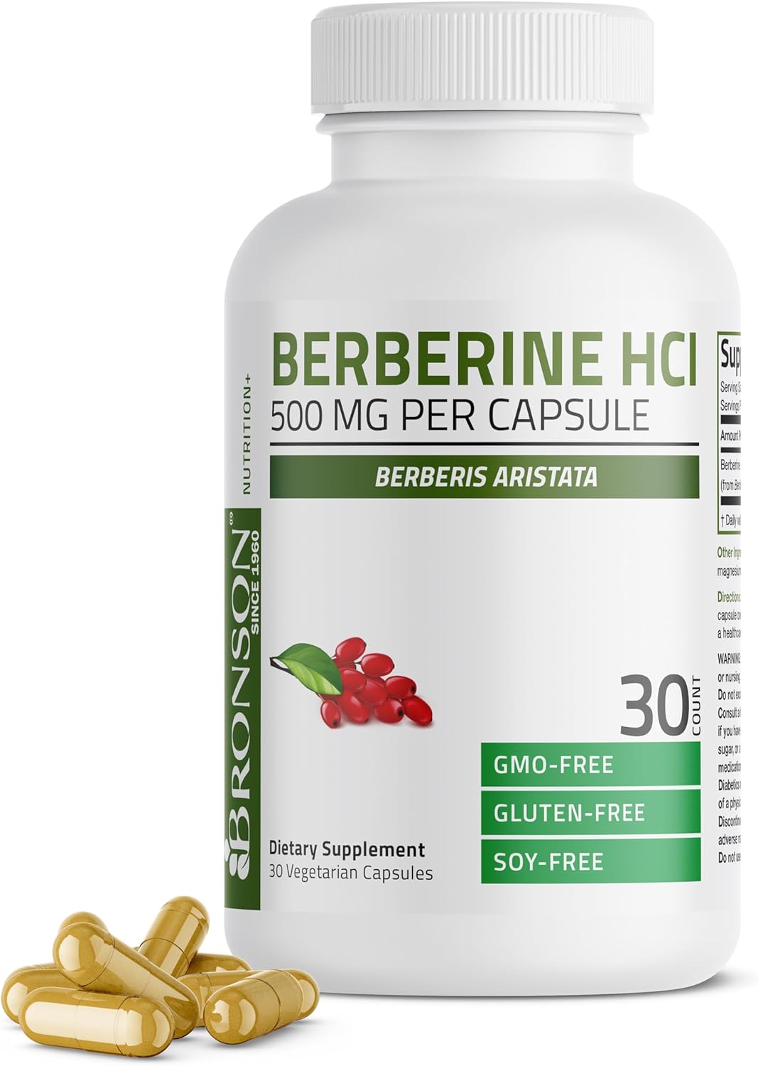 Bronson Berberine HCI Supplement 500mg - Non-GMO Vegetarian Capsules - 30 Count