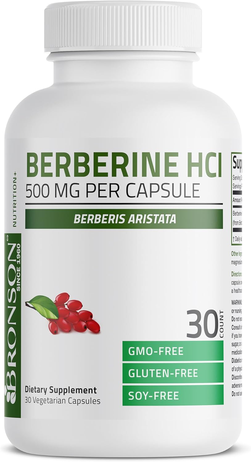 Bronson Berberine HCI Supplement 500mg - Non-GMO Vegetarian Capsules - 30 Count