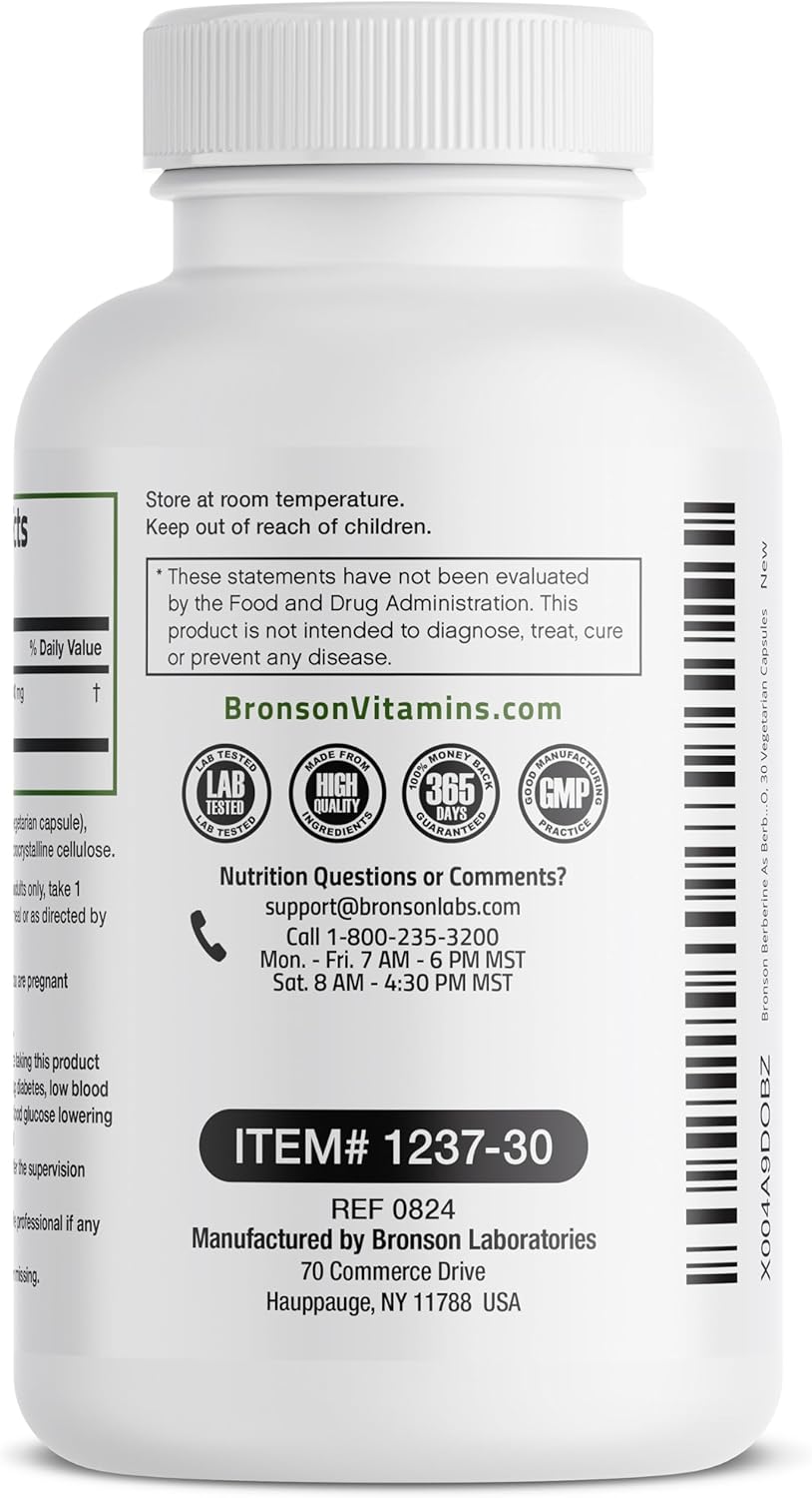 Bronson Berberine HCI Supplement 500mg - Non-GMO Vegetarian Capsules - 30 Count