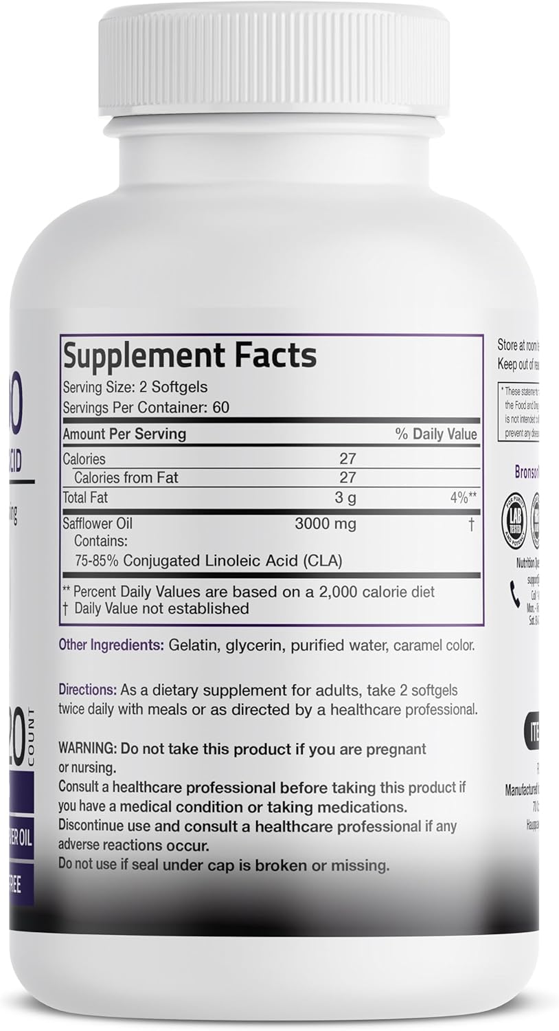 Bronson CLA 3000 High Potency Softgels for Weight Management & Lean Muscle Mass