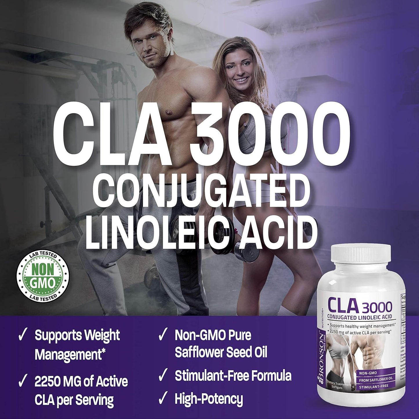 Bronson CLA 3000 High Potency Softgels for Weight Management & Lean Muscle Mass
