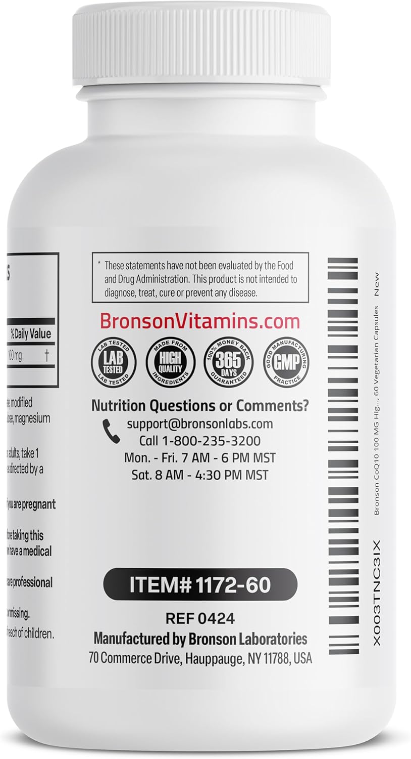 Bronson CoQ10 100 MG High Potency Supplement for Cellular Energy, 60 Vegetarian Capsules