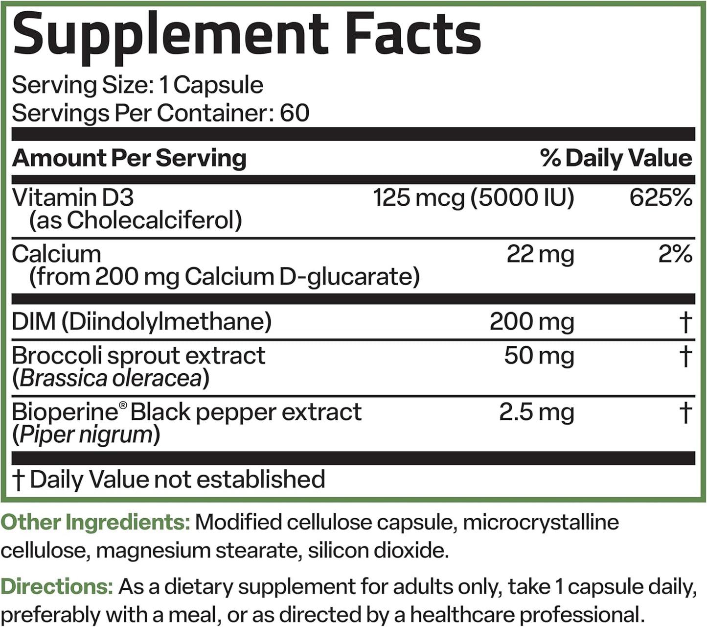 Bronson DIM Balance+ Calcium D-Glucarate, Broccoli Sprouts & Vitamin D3 - 60 Capsules, Non-GMO, Supports Hormone Balance with 200 MG DIM
