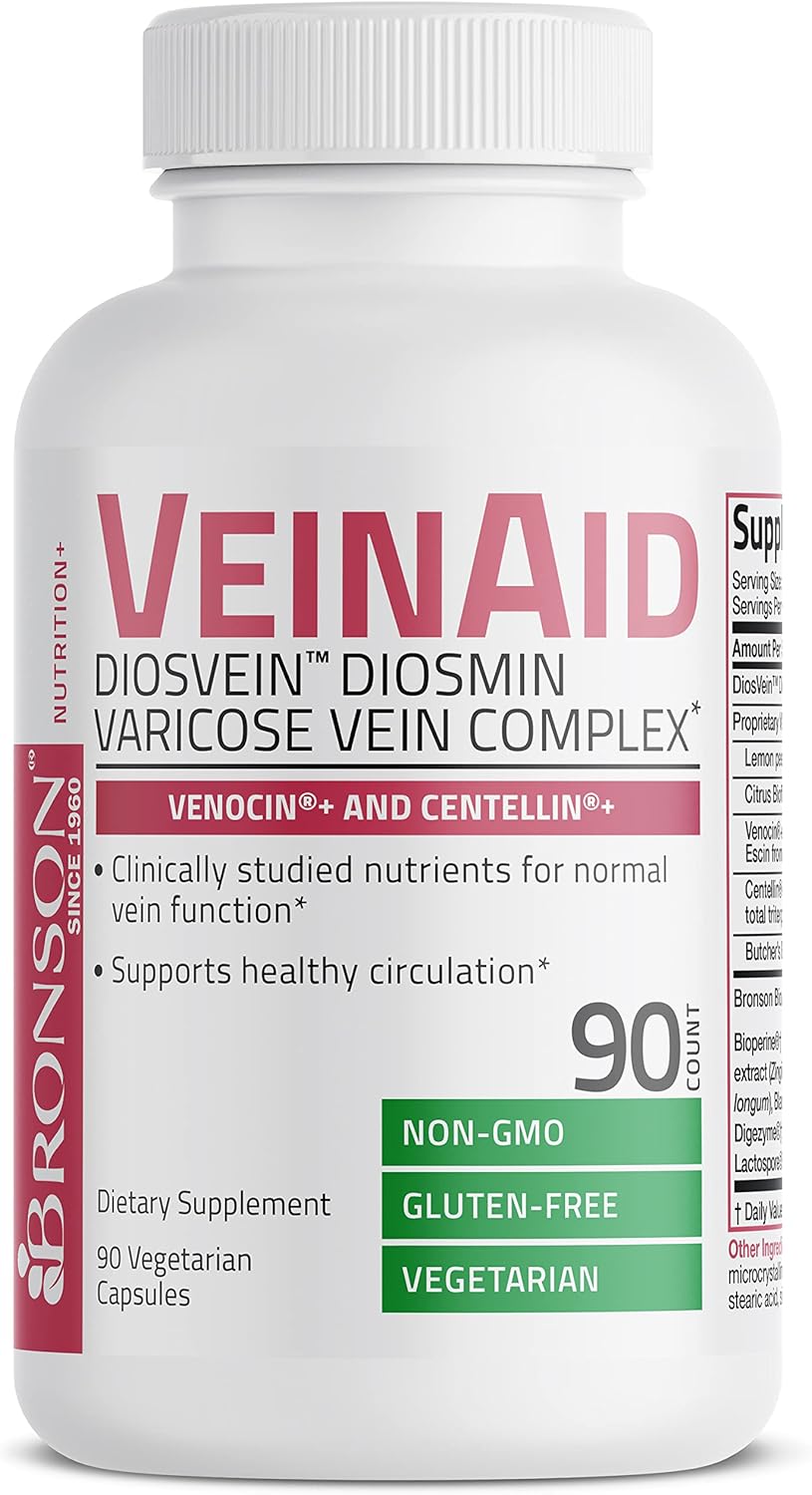 Bronson Diosmin 1000mg VeinAid Capsules with DiosVein, Venocin, and Centellin - 90 Vegetarian Capsules