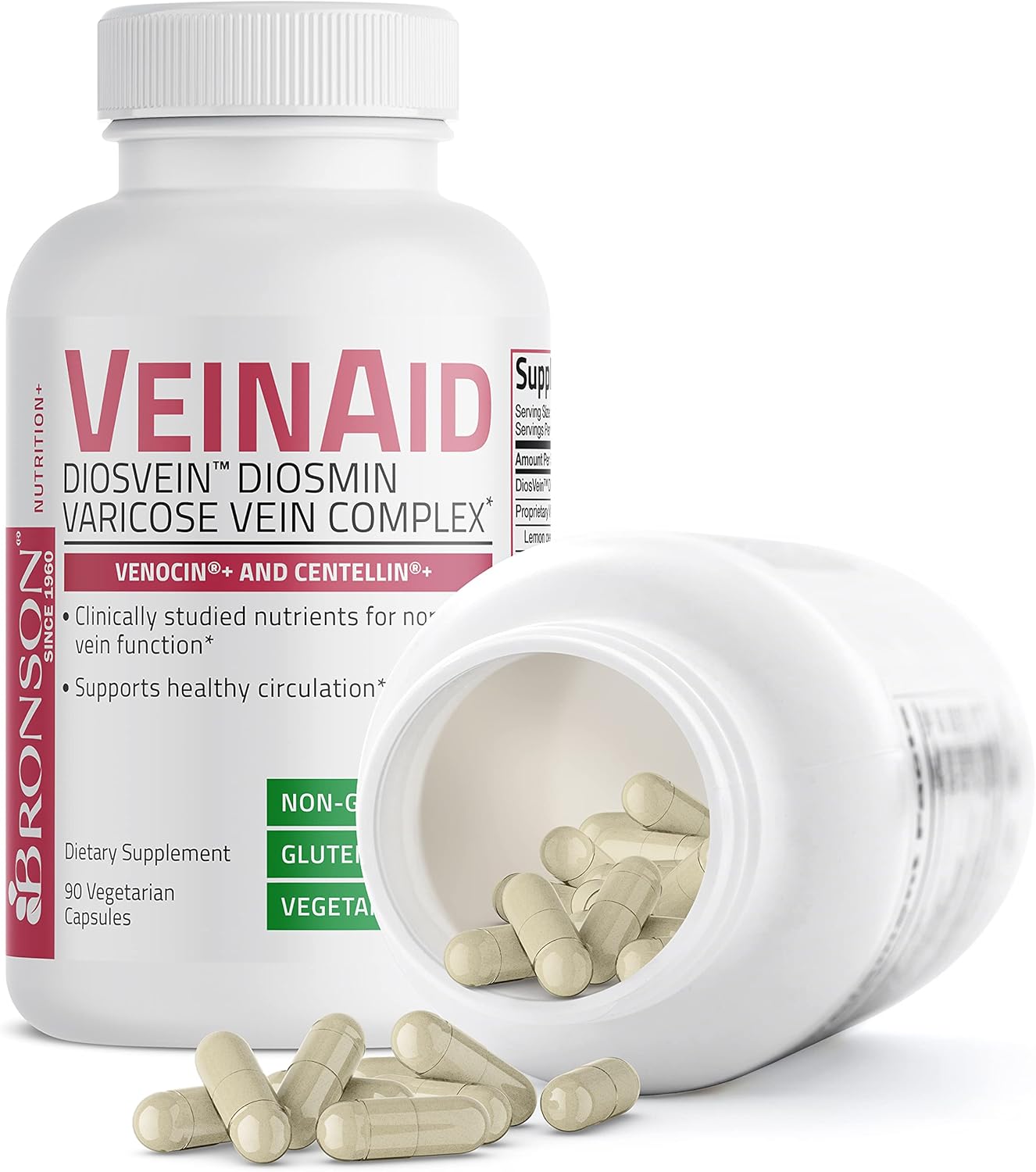 Bronson Diosmin 1000mg VeinAid Capsules with DiosVein, Venocin, and Centellin - 90 Vegetarian Capsules